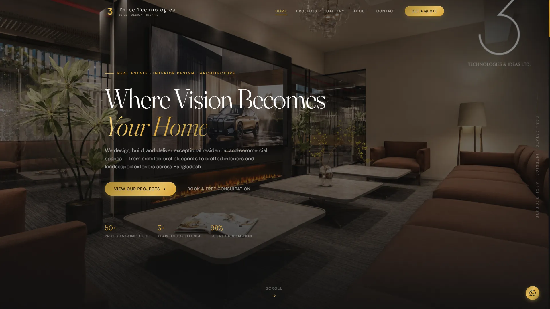 Screenshot of 3TI — A real estate and design studio site with a custom admin panel.